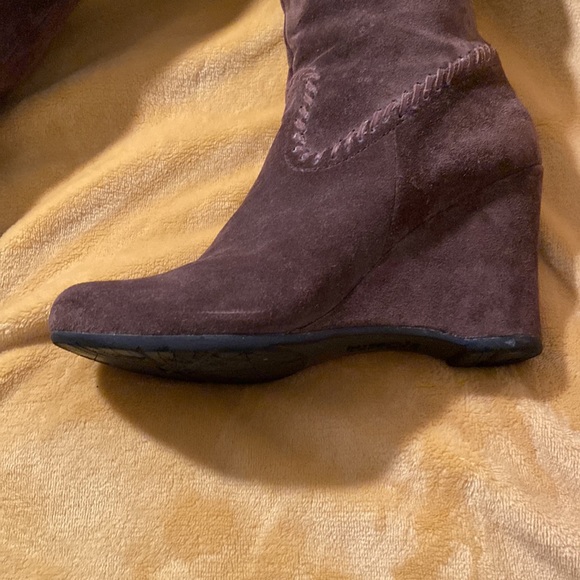 Bussola ☀︎︎ Enna Whipstitch Wedge Tall Knee High Suede Boots ☀︎︎ 40 9 M Espresso - Picture 9 of 9
